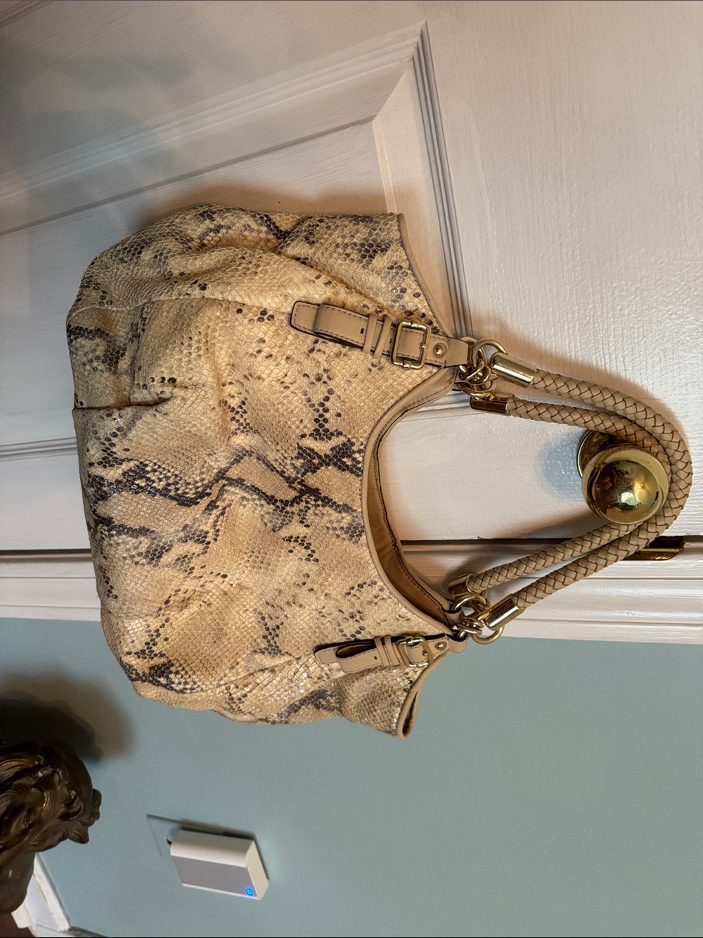Coach Cream and Brown Snake-Print Leather Hobo Bag - Picture 5 of 10